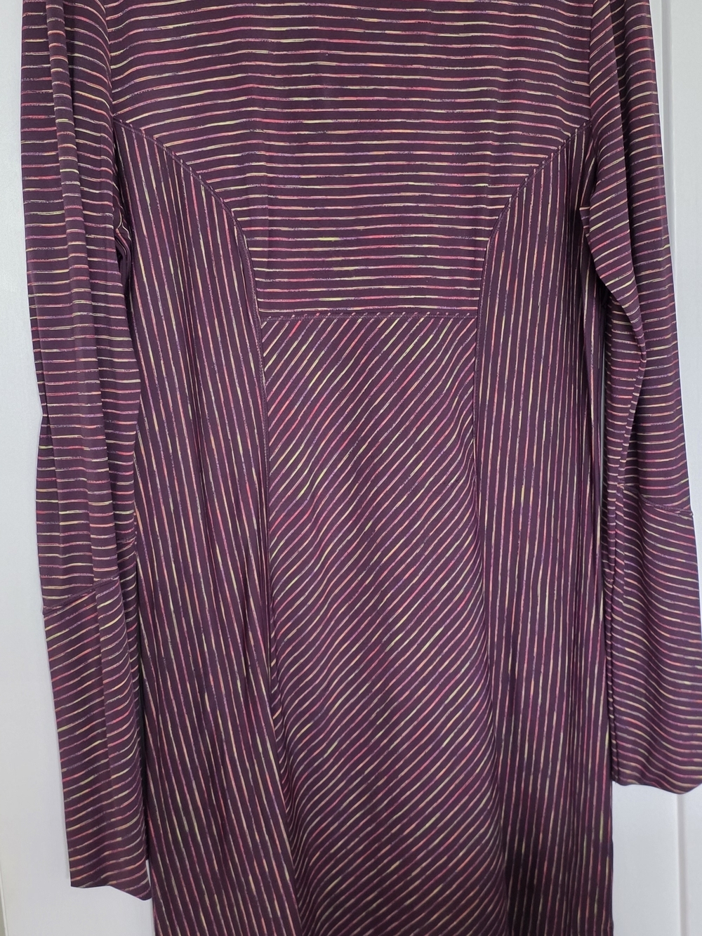 Prana Plum Striped Long Sleeve Top with Pink and Lime Accents